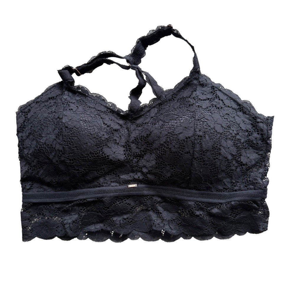 Judy‎ K Lace Bralette Womens 1X/2X Black Strappy Back Longline Padded Boho